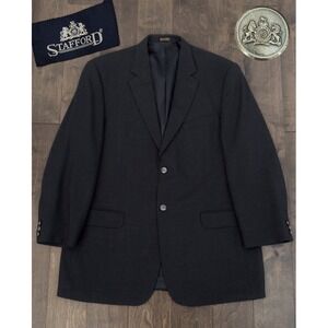 Vtg Stafford Mens 44L Gray Hopsack Silver Button Blazer Suit Jacket Wool Blend